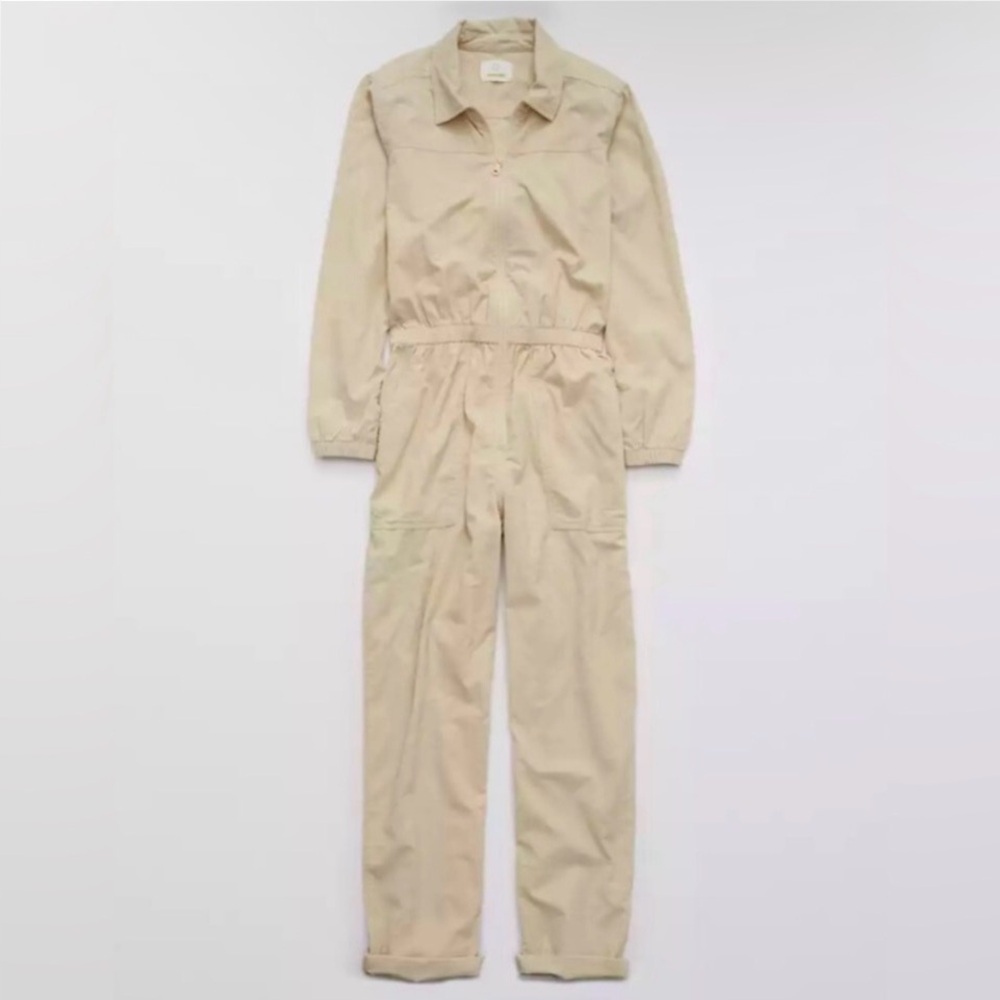 NWOT AERIE by OFFLINE Lightweight Corduroy Cotton Jumpsuit Cream S/P - Picture 4 of 8